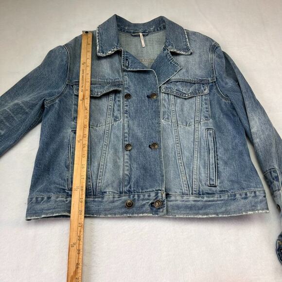 Free People Denim Trucker Jacket Womens Small Blue Double Breasted Blue - Picture 5 of 10